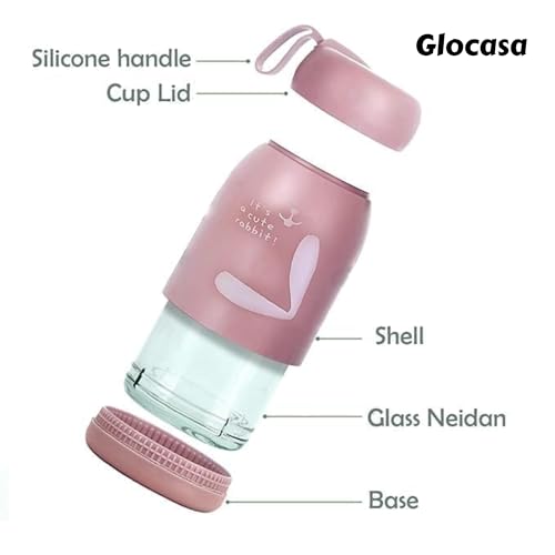 Image of Little Rabbit Print Glass Water Bottle | BPA-Free Leak-Proof Kids Bottle with Food-Grade Silicone & Plastic, Cute & Easy to Carry for School, Travel, Toddlers, (330ml)| Multicolor | 1 Pcs