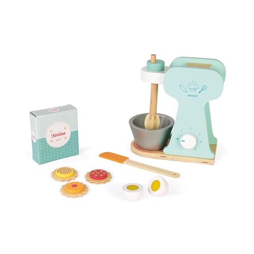 Robot Batteur en Bois Janod Idée Cadeau Anniversaire Enfant 3 Ans et Set de Pâtisserie