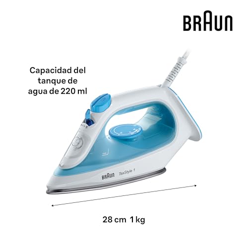 Miniatura 3 de Braun Household TexStyle 1 SI 1050BL - Plancha de vapor con suela SuperCeramic, vapor vertical, 2000 W, color azul, (SI1050BL)