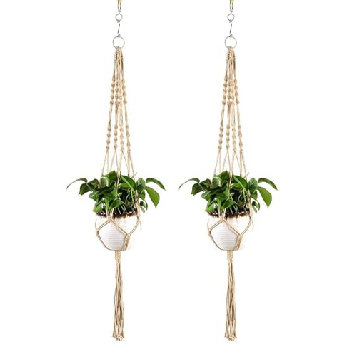 Suspension en macramé pour plante par ZZM - À suspendre en intérieur ou extérieur, pour pot de fleurs - En corde de jute tressé en 4 cordes 2 pcs