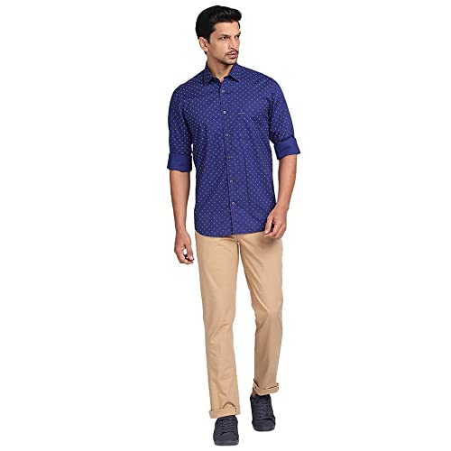 Image of Colorplus Men's Cotton Blend Checks Pattern Contemporary Fit Flat Front Casual Trouser