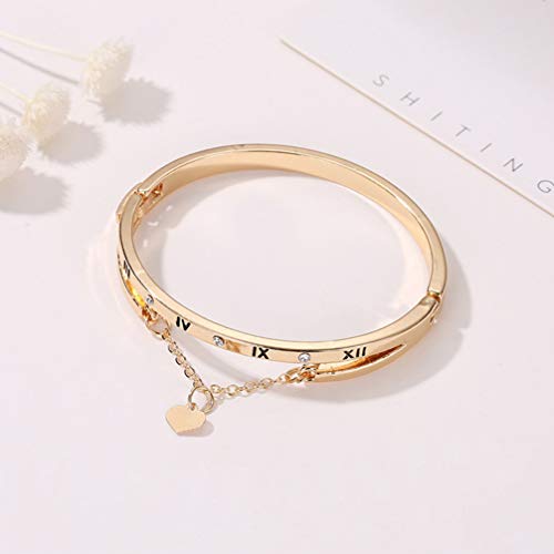 Holibanna Bracelete de coração com números romanos, pulseira de liga para decoração de joias feminin