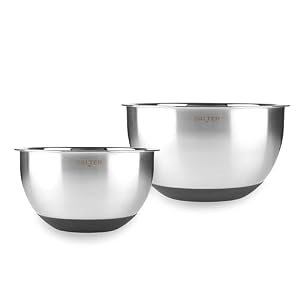 Salter Expert Mixing Bowl Set – Pack of 2, Durable Brushed Stainless Steel, 20/24 cm Baking Bowls, Silicone Non-Slip Base, Mirror Polished Interior, Measurement Scale, Versatile, Salad, Cooking