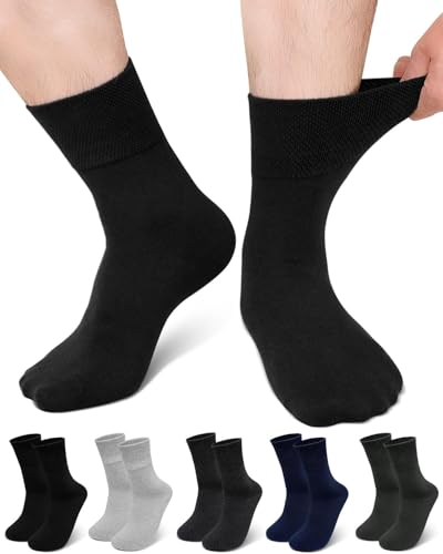 ZFSOCK Calzini da Lavoro Uomo in Cotone: Calze Larghe Senza Elastico e Cuciture Ideali per Diabetici, Circolazione o Piedi Sensibili – Perfette per Ufficio Casa 5 Paia Multicolore Taglia 39-42