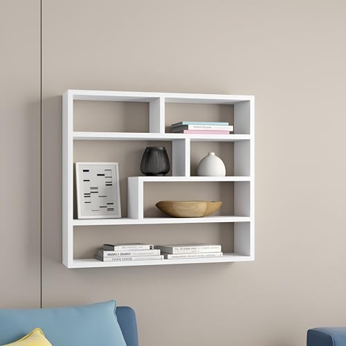 Image of FURNEASER Wall Shelves for Living Room, Hanging Decoration & Corner Display Shelf, Modern & Stylish Bookcase Bookshelf for Home Office Wall Decoration (White)