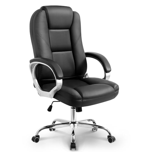 NEO Chair Office Desk Ergonomic Gaming Chair High Back Adjustable Computer Chair with Wheels and Lumbar Support Comfy Leather Executive Swivel (Jet Black)