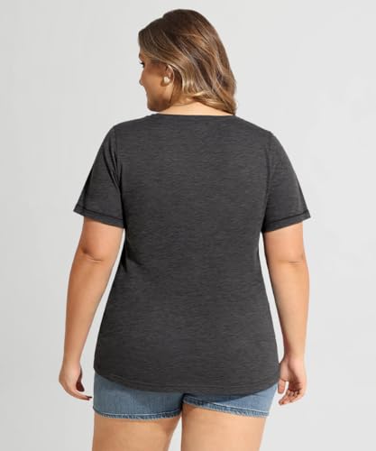 Image of CARCOS Plus Size Tops for Women Short Sleeve Raglan Striped Tee Color Block Crewneck /V Neck Tunic Loose Fit Summer XL-5XL