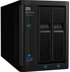 WD My Cloud Pro Series PR2100 Network Attached Storage device, angled side view.