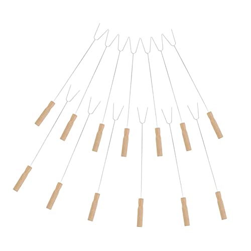 VICASKY 15Pcs Wooden Handle Barbecue Fork Durable Stainless Steel Bbq Forks for Safe Outdoor Roasting for Kebab Skewers and Marshmallow Cooking