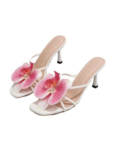 Image of MakeMeChic Women's Open Toe Floral Kitten Heels Flower Summer Beach Sandals