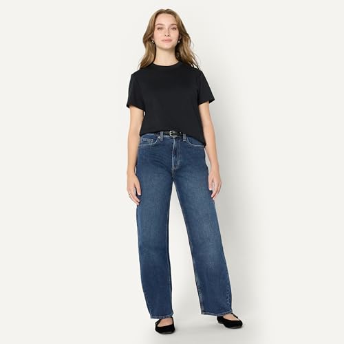 Amazon Essentials Damen Relaxed-Fit-Baumwoll-T-Shirt Mit Rundhalsausschnitt, Schwarz, XL