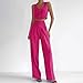 Pant Suits for Women Dressy Casual 2 Piece Work Sets Sleeveless Button Blazer Vest Crop Tank Top and Wide Leg Pants Hot Pink