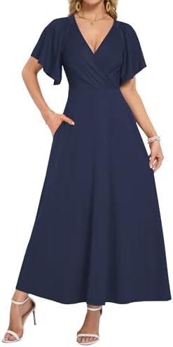 AUSELILY Maxi Dresses Women 2026 Summer Long Flowy Wrap Dress Ruf...