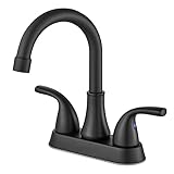 Cinwiny 4 Inch Centerset Bathroom Sink Faucet Lavatory Basin Mixer Tap Matte Black Double Hole Two H