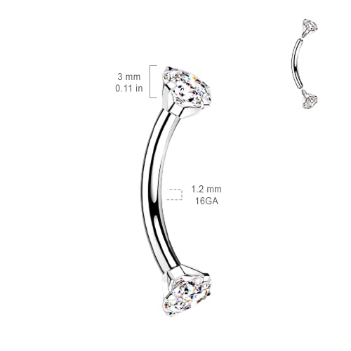 Pierced Owl - 16GA G23 Implant Grade Titanium Internally Threaded Prong Set CZ Crystal Ends Cartilage Helix Daith Rook Eyebrow Curved Barbell2