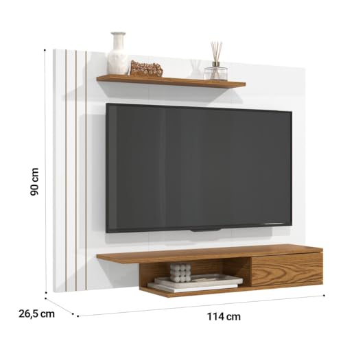 Painel Para TVs de Até 43 Polegadas Otto com Prateleiras - Branco com Cumarú - Gaio e Cia
