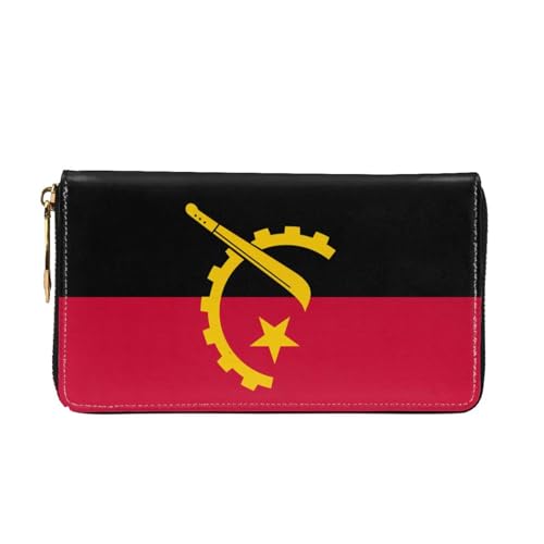 TYUMHAngola Flag Leather long clutch wallet with 12 card slots and 3 full pockets for cash, designed for fashionable women.2