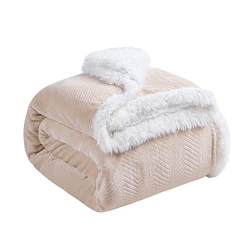 Lbro2M Sherpa Fleece Blanket Twin Size Super Soft Cozy Winter Warm Plush Blankets, Herringbone Double Reversible Luxurious Travel Blankets For Couch Bed Sofa Chair Gift（60 * 80 Inches,Beige #TOP18