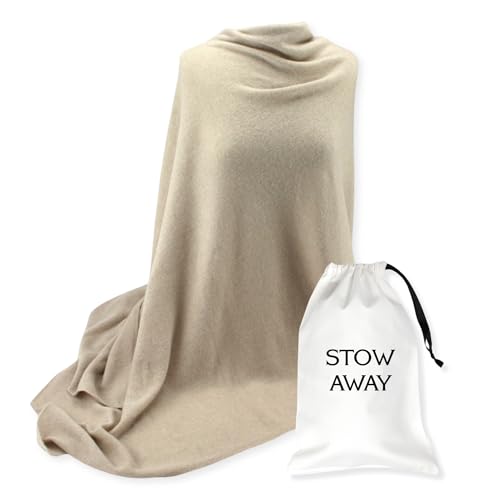 Jet&Bo 100% Pure Cashmere Travel Wrap, Shawl, Scarf & Blanket Beige, Storage Bag + Gift Box