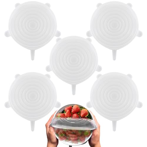 5 Piezas Tapas Silicona Ajustables Cocina, Tapas de Silicona Elasticas Cocina, Tapas Silicona, Tapa Silicona Ajustable, Apas de Silicona Ajustables Cocina, para Cuencos, Tazas, Latas, Fruta