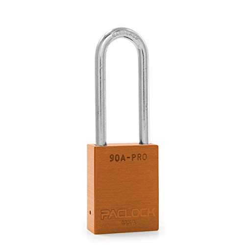Image of PACLOCK's 90A-PRO Padlock, 1 /4 inch Diameter Hard. Steel Shackle, 2-1 /2 inch Tall, High Performance 7-Pin Cylinder w / 1 Key, Keyed Alike, Orange