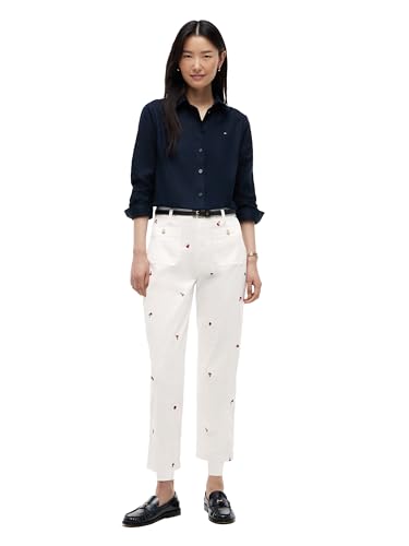 Image of Tommy Hilfiger Women's Twill Straight Chino Pants with Stretch Mid Rise Ankle Pants