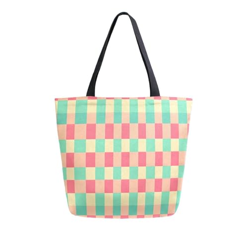Extra Large Shoulder Tote Bag for Beach Travel Weekender Gym Pastel Checker Pattern Reusable Grocery Canvas Shopping Bag2