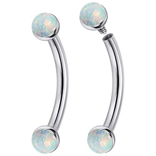 Jenxnjsjo F136 Titanium 16g 6/8/10mm Opal Eyebrow/Rook/Snug/Vertical-Labret/VCH/Snake-Eyes/Anti-Tragus/Christina/Daith/Belly-Button/Bridge/Hood/Surface Curved Barbell Piercing Jewelry for Women Men