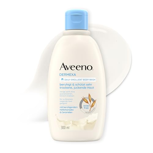 Aveeno Dermexa vegane Duschcreme seifenfreie Pflegedusche 300ml mit beruhigendem Haferkomplex für sehr trockene, juckende, empfindliche, zu Ekzemen Neurodermitis neigende Haut