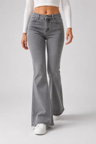Image of Women's High Waist Bell Bottom Jeans | Flared Wide Leg Stretchable Denim Pants | Stylish Casual, Party & Everyday Wear | Denim Pant Suits | Bootcut Fit Design