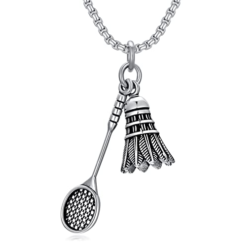 Shusukue Badminton Racket Necklace 925 Sterling Silver Shuttlecock Pendant Necklace 3D Shape Sports Lovers Gifts For Men Boys Women Girls Inspirational Jewelry For Badminton Lover #TOP21