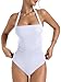 PINKMSTYLE Women Mesh Sleeveless Halter Bodysuits Double Lined Fitted Ruched Tops Backless Fashion Concert Outfits White Small