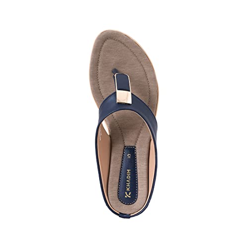 Image of Khadim's Synthetic Leather PVC Sole Navy Slip-On Flats for Women - Size UK 10