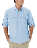 Herren Outdoor Hemd UV-Schutz UPF 50+, Langarm Wanderhemd Schnelltrocknend Atmungsaktiv, Funktionshemd Anglerhemd Safari Tactical Shirt für Herren Hellblau L