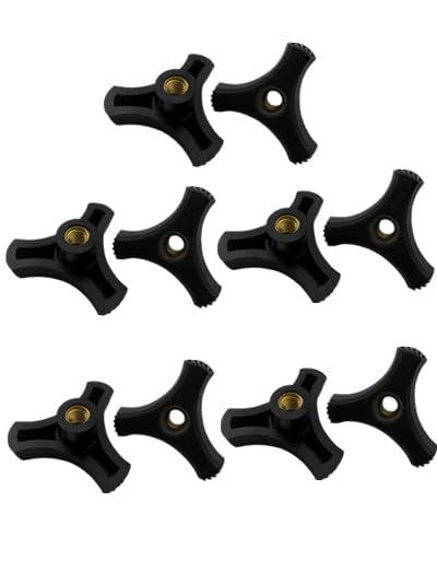 3/8"-16 Three-Prong Wing Nuts, 2-inch Diameter Black Plastic Knob with Brass Insert (10pcs)