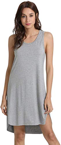 GYS Tank Nightgowns for Women Sleeveless Soft Chemise Bamboo Sleepwear Summer Cute Sleep Dress Loose Nighties Casual Nightshirt, Heather Grey, X-Large