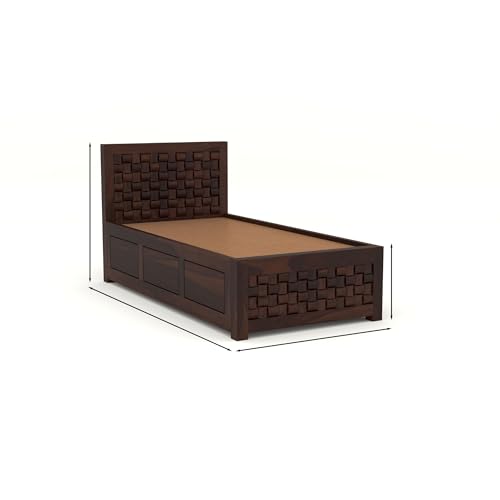 Image of Solid Sheesham Wood Single Size Bed with Box Storage for Bedroom Living Room Single Cot for Home Wooden Palang for Hotel (Walnut, Size 6 * 4)