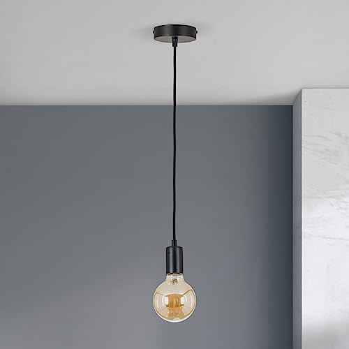 Lámpara de techo con cable textil E27 negro de 100cm para bombilla led 3