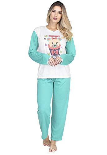 Pijama Longo Fechado BOYOU Manga Comprida Calça Dormir 010 Verde (G)