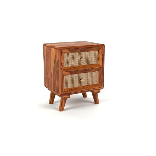 Image of Sheesham Wood Multipurpose Nightstand Small Side Table for Small Spaces End Table Bedside Tables with 2 Drawer & Shelf Storage for Living Room Bedroom (Design 2)