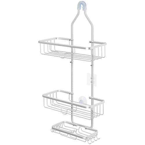 Hanging Shower Caddy Organizer, Aluminum Over Head Shower Caddy With 2 Basket & Hooks Rustproof Anti-Swing Bathroom Organizer For Shampoo, Conditioner & Soap, Sliver #TOP7