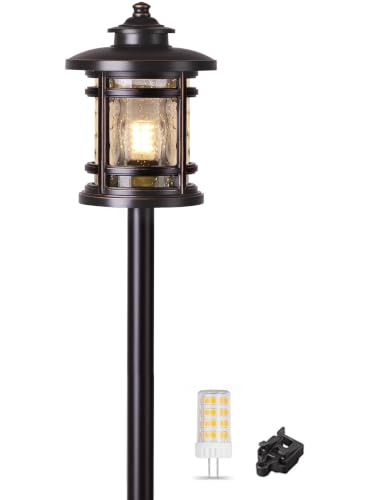 1 Pack Low Voltage Pathway Lights with G4 Bulbs, Seed Glass Shade, Aluminum