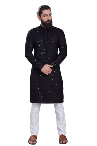 Image of DIVISIVE Men's Sequince Embroidered Cotton Blend Only Slim Fit Kurta