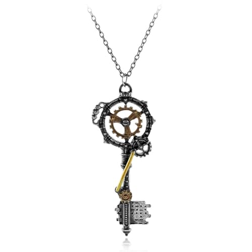 LittleFathand Gear Key Necklace for Women Men Steampunk Key Pendant
