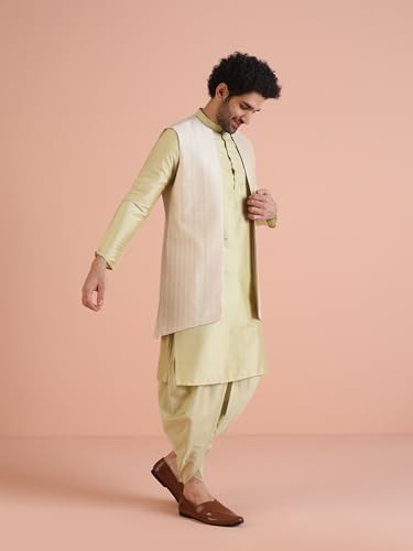 Kisah Mens Jacquard Silk Blend Kurta Jacket Dhoti Set  Traditional Ethnic Wear For Men For Weddings & Festivals, Beige, 44