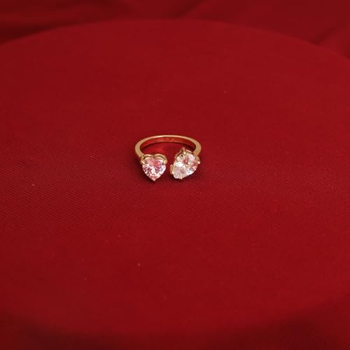 Image of SALTY Anti Tarnish Double Crystal Finger Ring for Women | Adjustable Fancy Jewellery Design | Fashion Accessories for Girls | Minimal Jewelry | Ideal for Gifting | Marriage, Birthday | Gift for Valentine Day