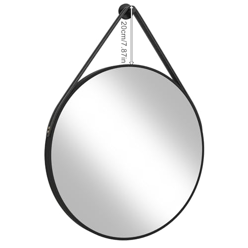 Miroir coiffeuse HD rond noir avec sangle grand miroir decoratif salon