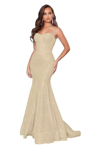 Mermaid Sequin Prom Dress Spaghetti Strap Sparkly Formal Dress Tight Corset Glitter Ball Gown ZD159