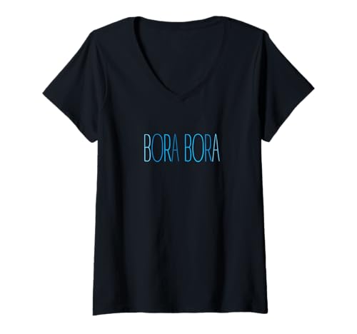 Femme Lettrage Bora Bora Bleu T-Shirt avec Col en V