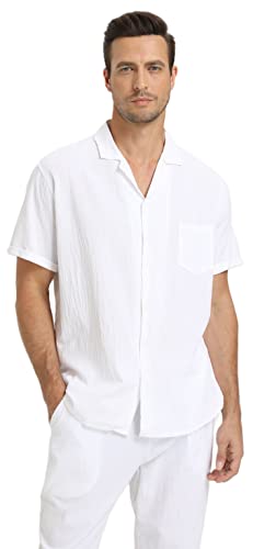 RPOVIG Linen Shirt Pants Outfits:Men's Linen Sets 2 Piece Short Sleeve Shirts Yoga Pants Beach Wedding Suits4